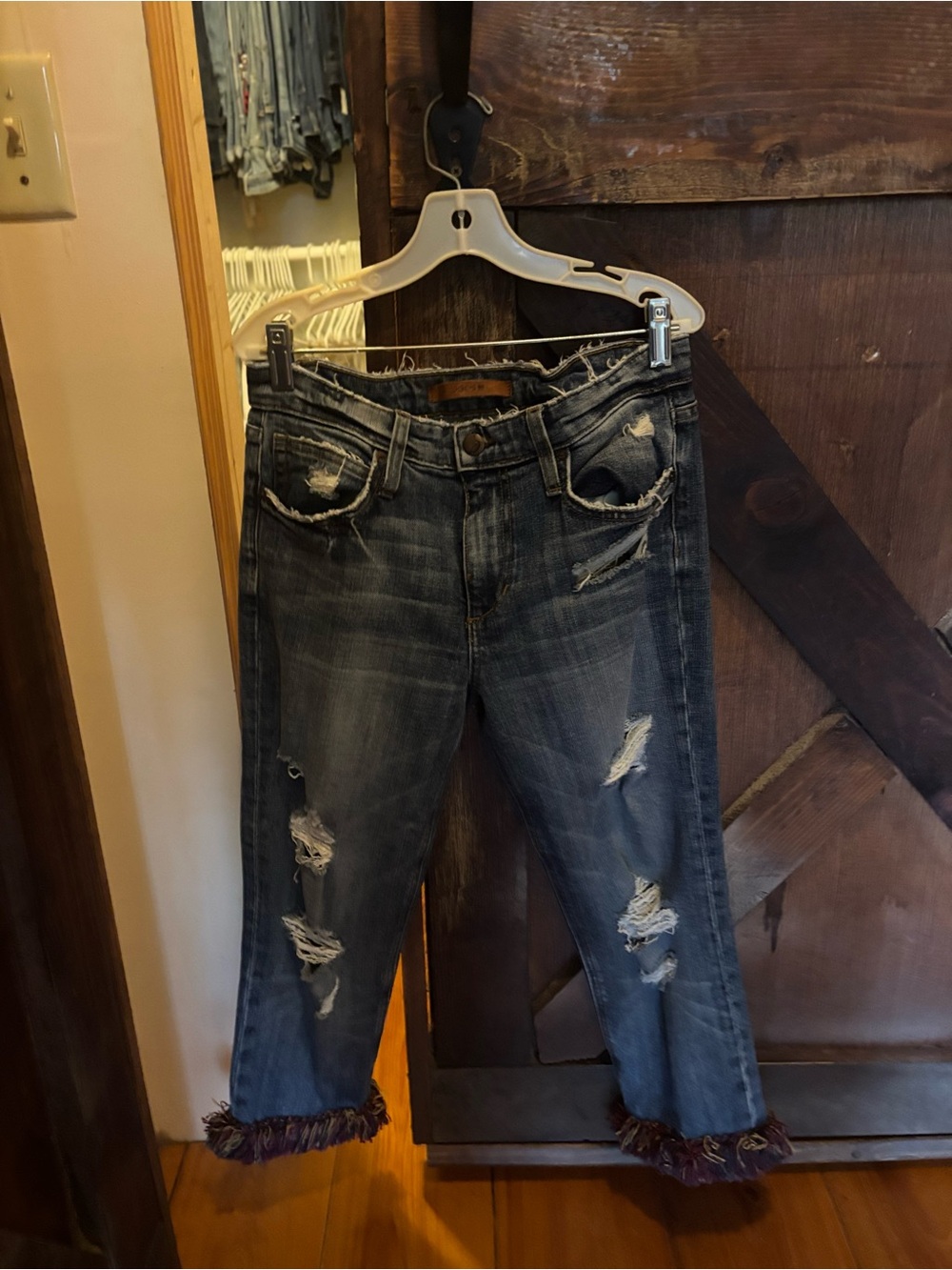 Joe's Jeans Distressed Crop Jeans with Frayed Hem - Blue